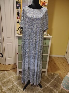 J.G. Hook Floral Maxi Dress Vintage 90s Cottagecore Boho Medium Blue Ditsy